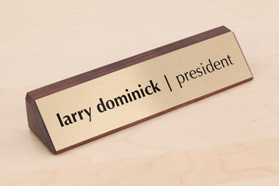cool desk signs in solid wood, walnut that is.